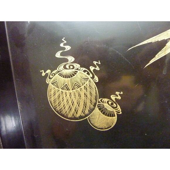 Vintage Serving Tray Black Burmese Lacquer Tray - Picture 2 of 6